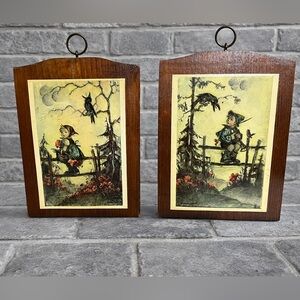🪵 Vintage Manchester Wood Plaques – Handcrafted Vermont – Set of 2